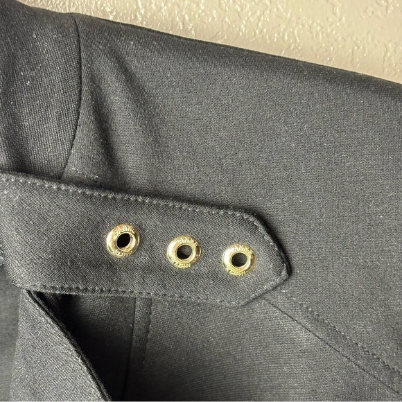 Anne Klein Black Moto Jacket w Gorgeous Gold Accents Small Shoulder Pads Stretch - Picture 8 of 13